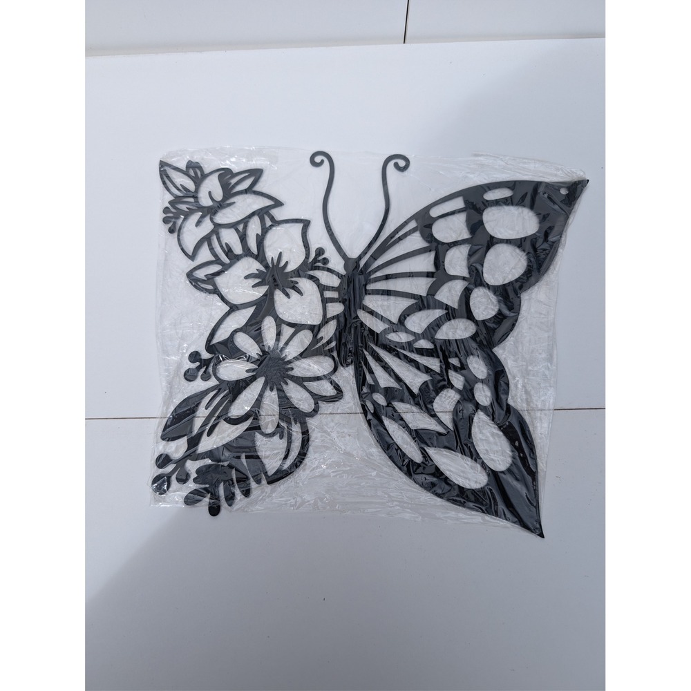 Black Metal Butterfly Floral Wall Art Decor Flower Silhouette Sculpture New